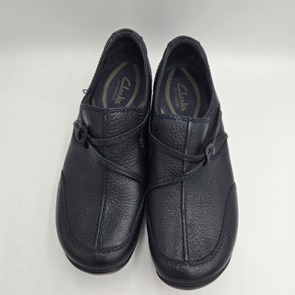 Clarks In Motion Womens 7 M Navy Blue Leather Slip On Shoes Loafers Comfort Foam - Picture 7 of 10
